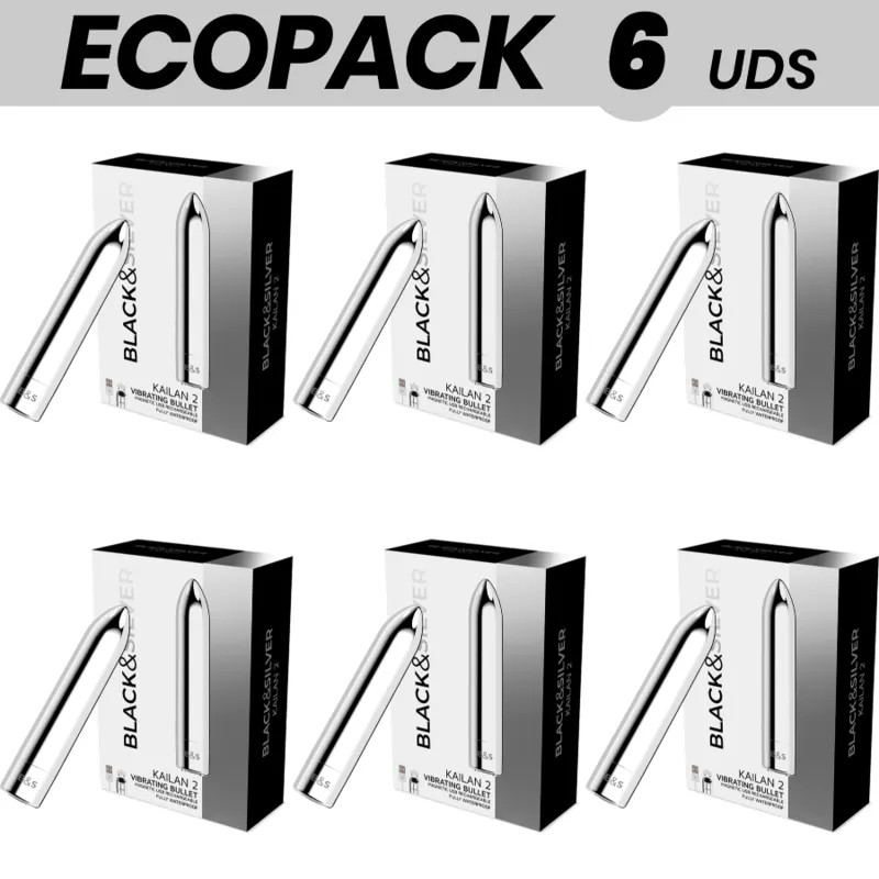 Ecopack 6 Units - Black&Amp;Silver Kailan 2 Silver Vibrating Magnetic Bullet