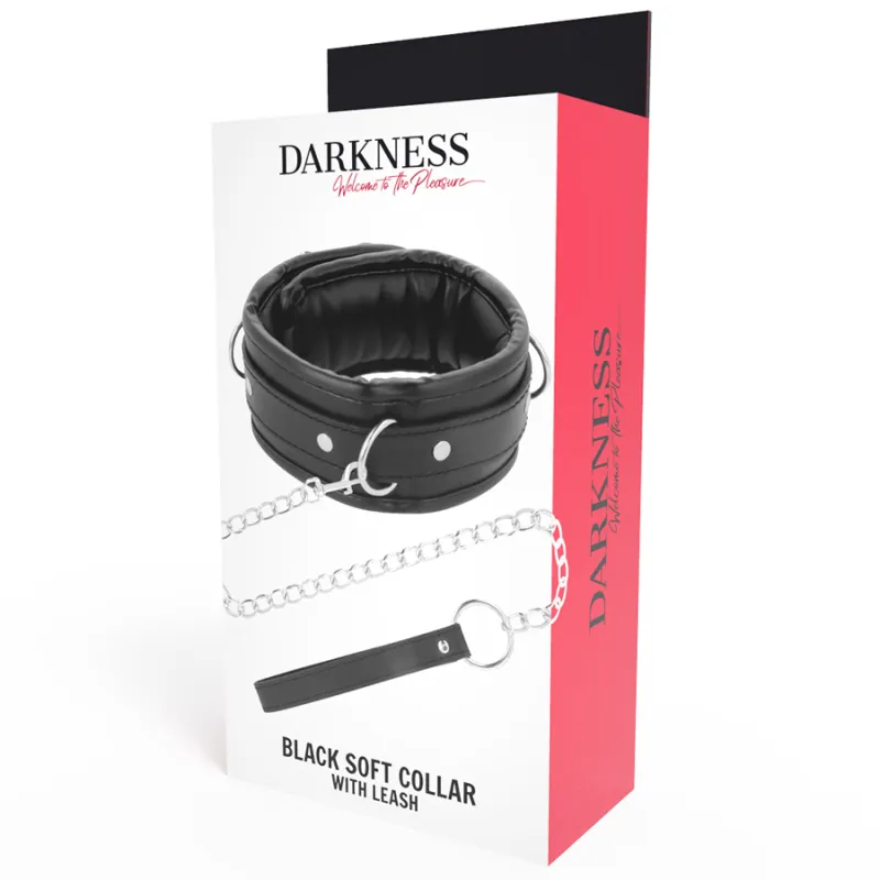 Darkness Black Soft Collar With Leash Leather - Obojok S Vodítkom