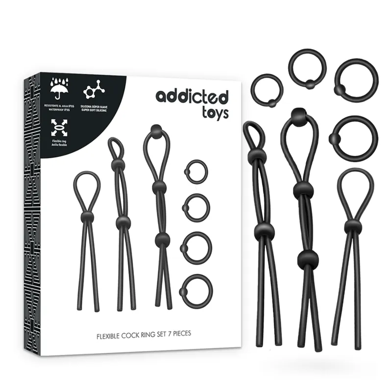 Addicted Toys Flexible Silicone Cock Ring Set 7 Pieces - Krúžky Na Penis