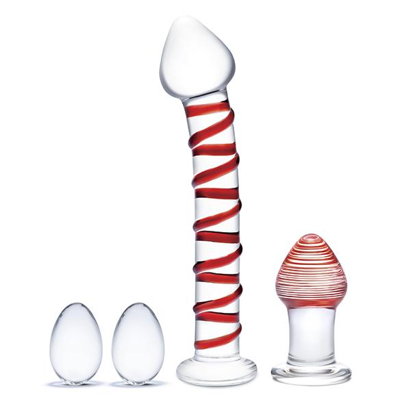 Glas - Mr. Swirly 4 Pc Set With Glass Kegel Balls & Butt Plug - Sada Sklenených Kolíkov